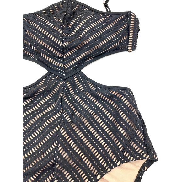 Bar III BLACK Nude High-Neck Crochet Monokini One Piece Swimsuit X-Small NWT - Picture 3 of 4